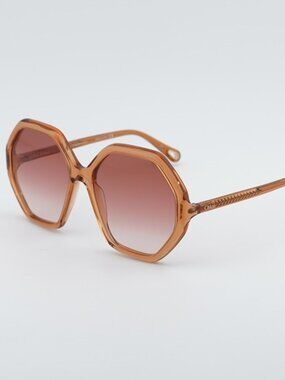 Chloe CH0008S 001 Women Sunglasses Orange Geometric Frame, Orange Lenses